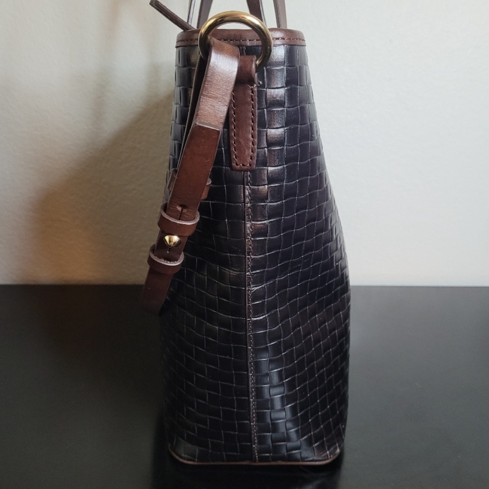 Dooney & Bourke Black Woven Leather Tote with Brown Accents - Picture 4 of 16